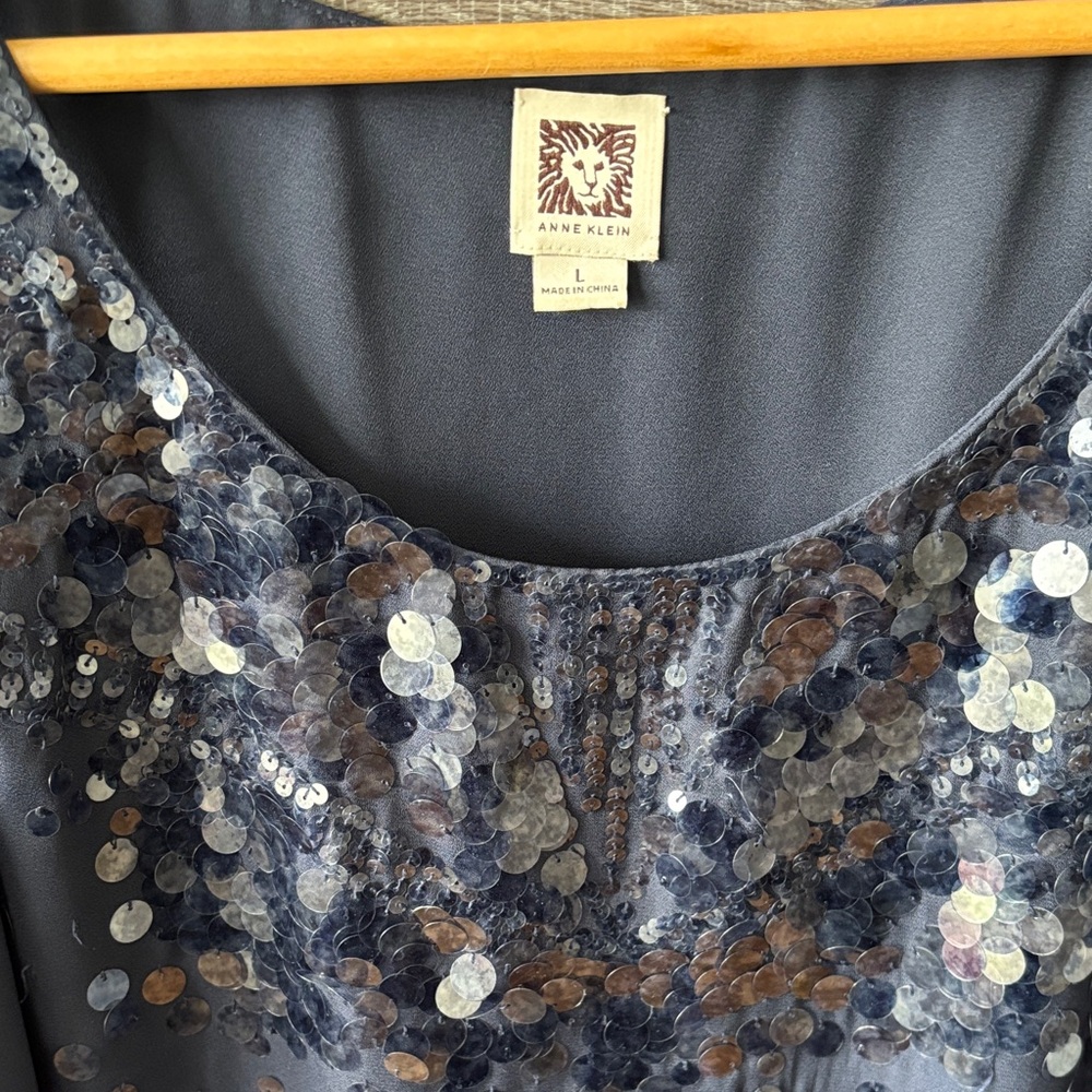 Anne Klein Navy Sequin Embellished Top - Picture 2 of 3